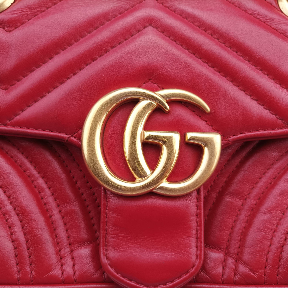 Pre-owned Gucci GG Marmont Red Leather 446744 shoulderbag | stylenewstar