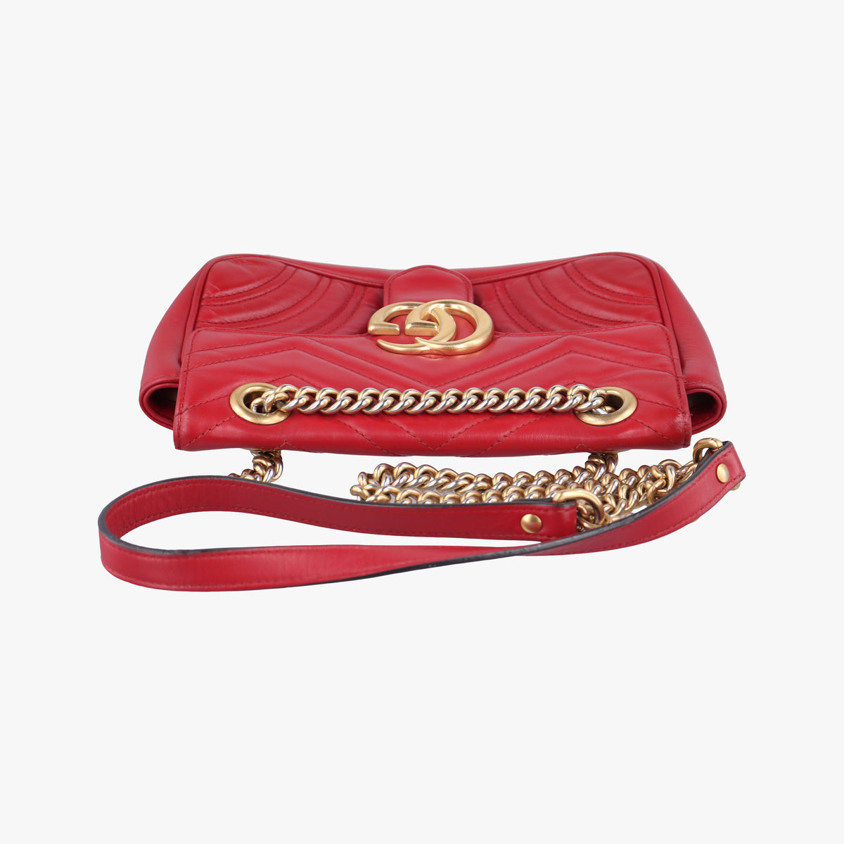 Pre-owned Gucci GG Marmont Red Leather 446744 shoulderbag | stylenewstar