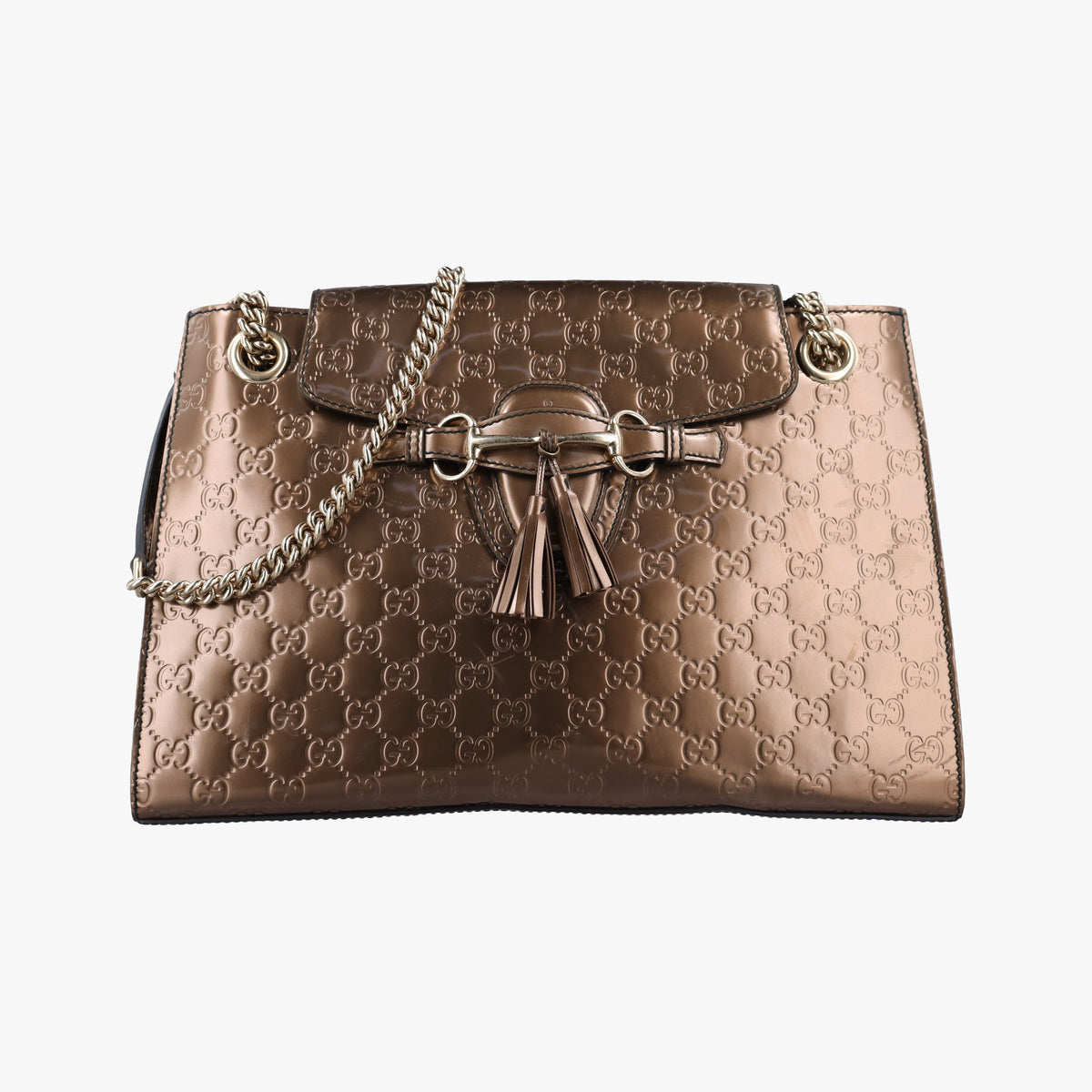 Secondhand Gucci Emily Golden Brown Patent Leather 295403 shoulderbag | stylenewstar