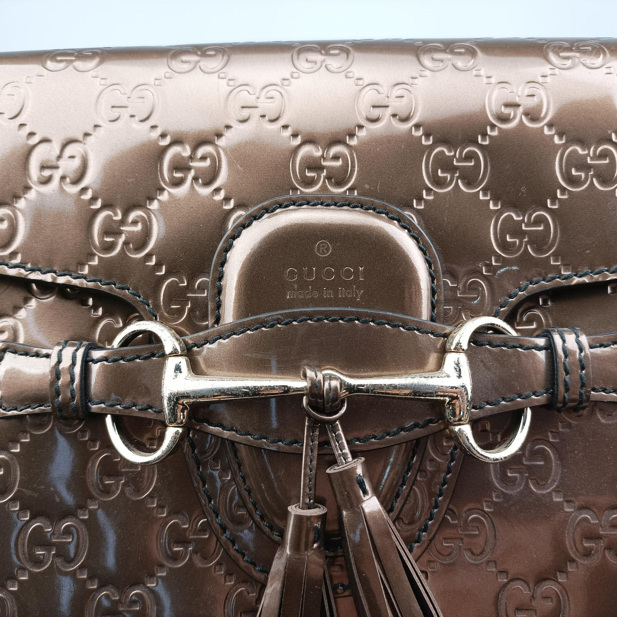 Secondhand Gucci Emily Golden Brown Patent Leather 295403 shoulderbag | stylenewstar