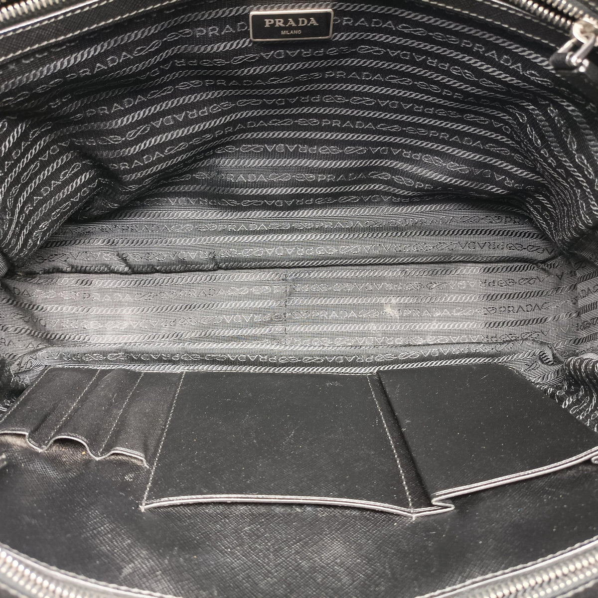 Pre-owned Prada business bag briefcase Black SAFFIANO Leather 2VE363 shoulderbag | stylenewstar
