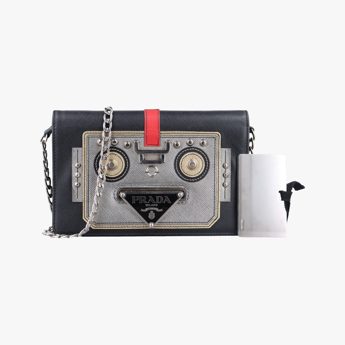 Vintage Prada Robot Flap Black×Multicolour Saffiano Leather  shoulderbag | stylenewstar