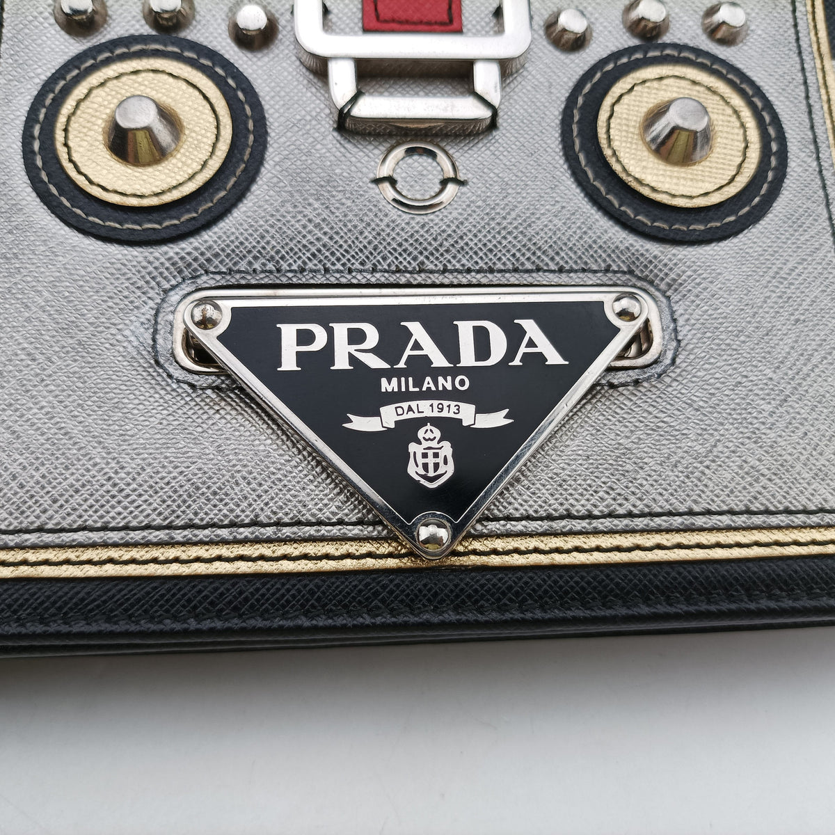 Vintage Prada Robot Flap Black×Multicolour Saffiano Leather  shoulderbag | stylenewstar