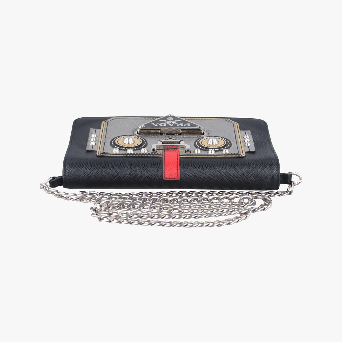 Vintage Prada Robot Flap Black×Multicolour Saffiano Leather  shoulderbag | stylenewstar