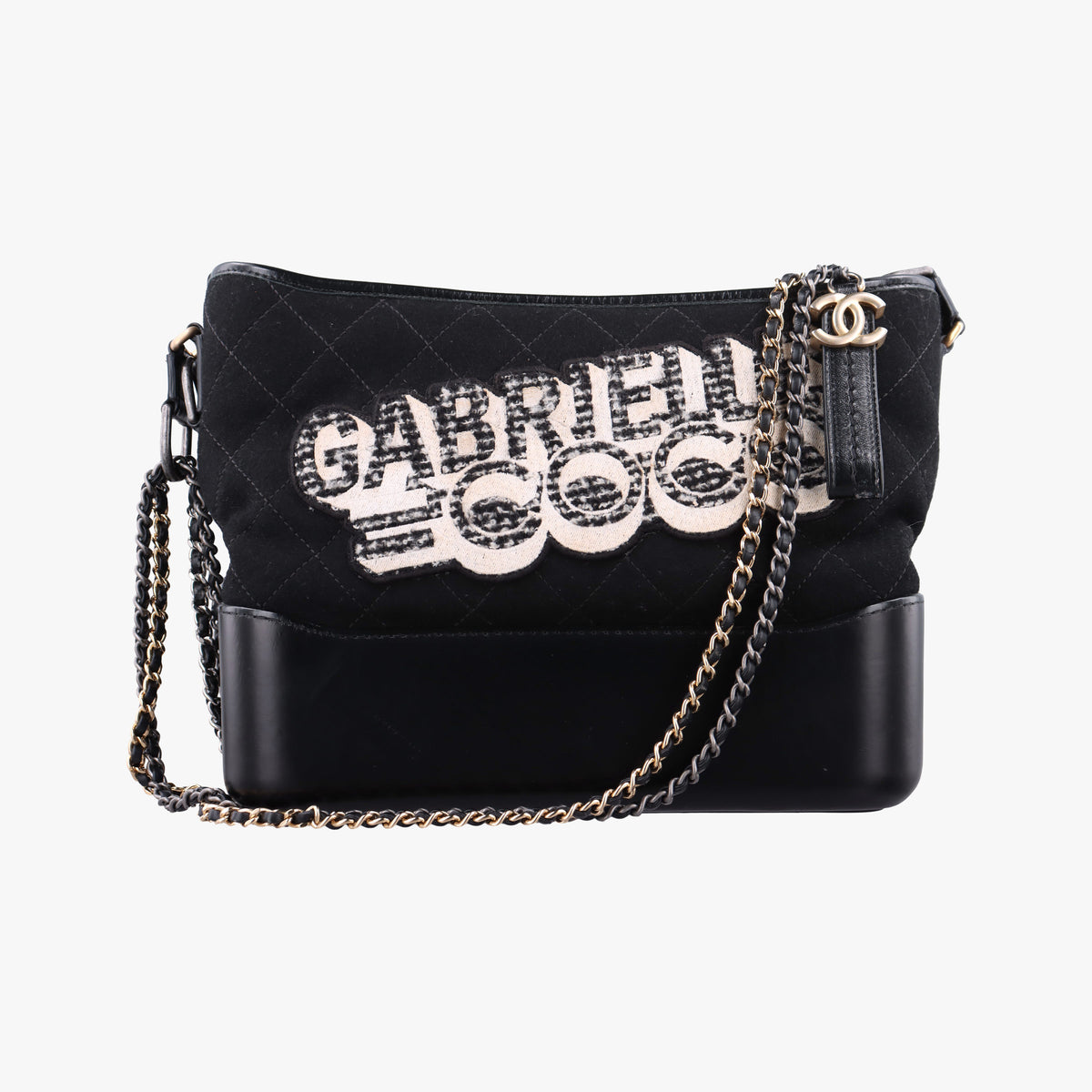 Pre-owned Chanel GABRIELLE  print Black Suede ×Leather  shoulderbag | stylenewstar