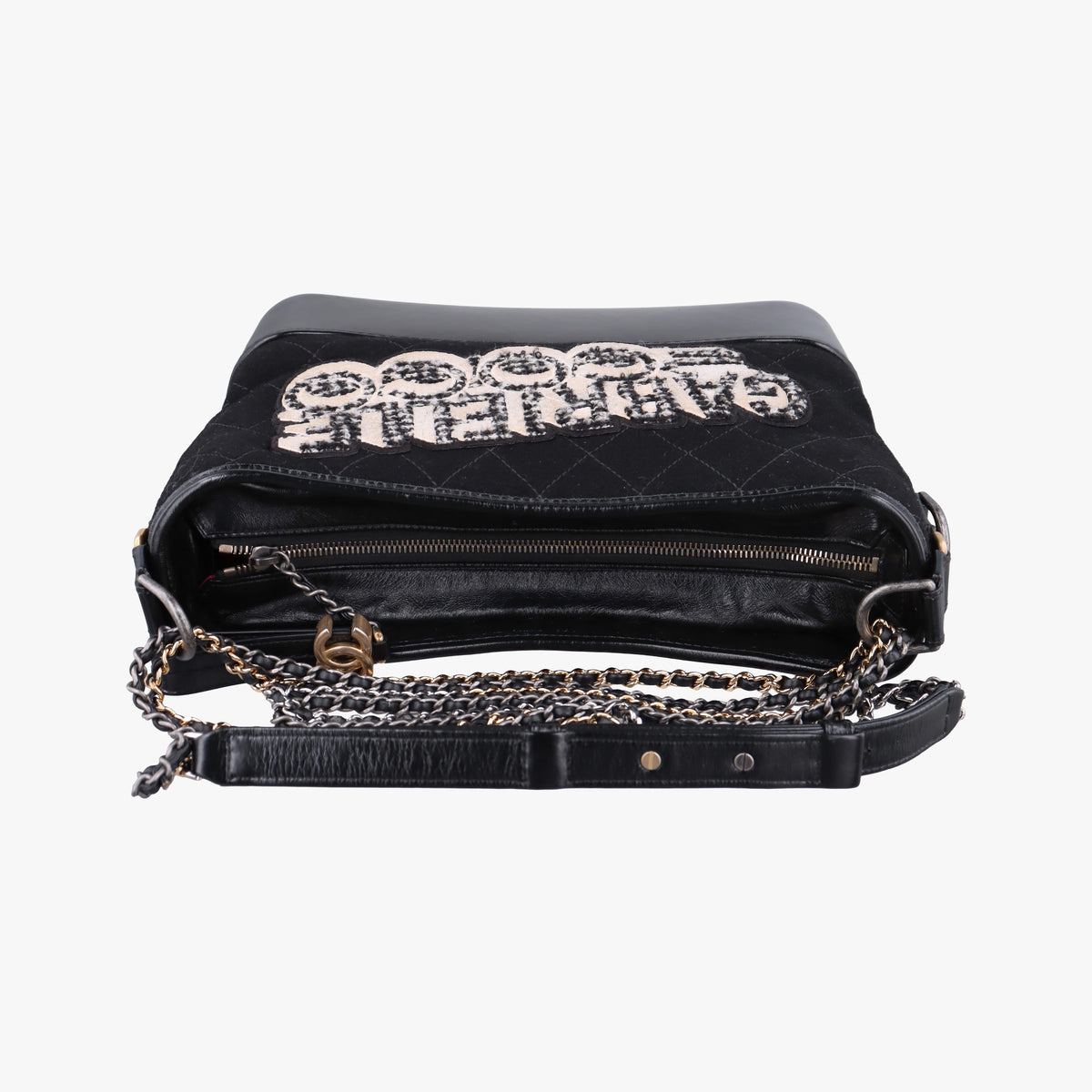Pre-owned Chanel GABRIELLE  print Black Suede ×Leather  shoulderbag | stylenewstar