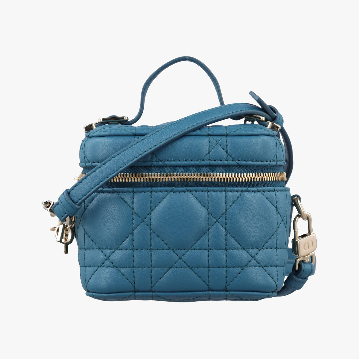 Pre-owned Christian Dior Lady Dior micro vanity Blue lambskin  shoulderbag | stylenewstar