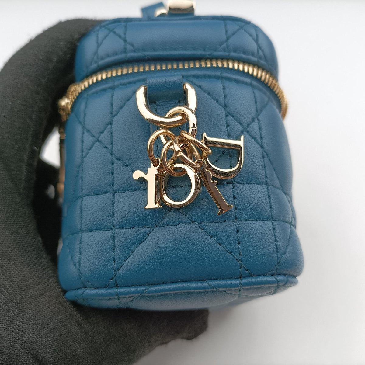 Pre-owned Christian Dior Lady Dior micro vanity Blue lambskin  shoulderbag | stylenewstar