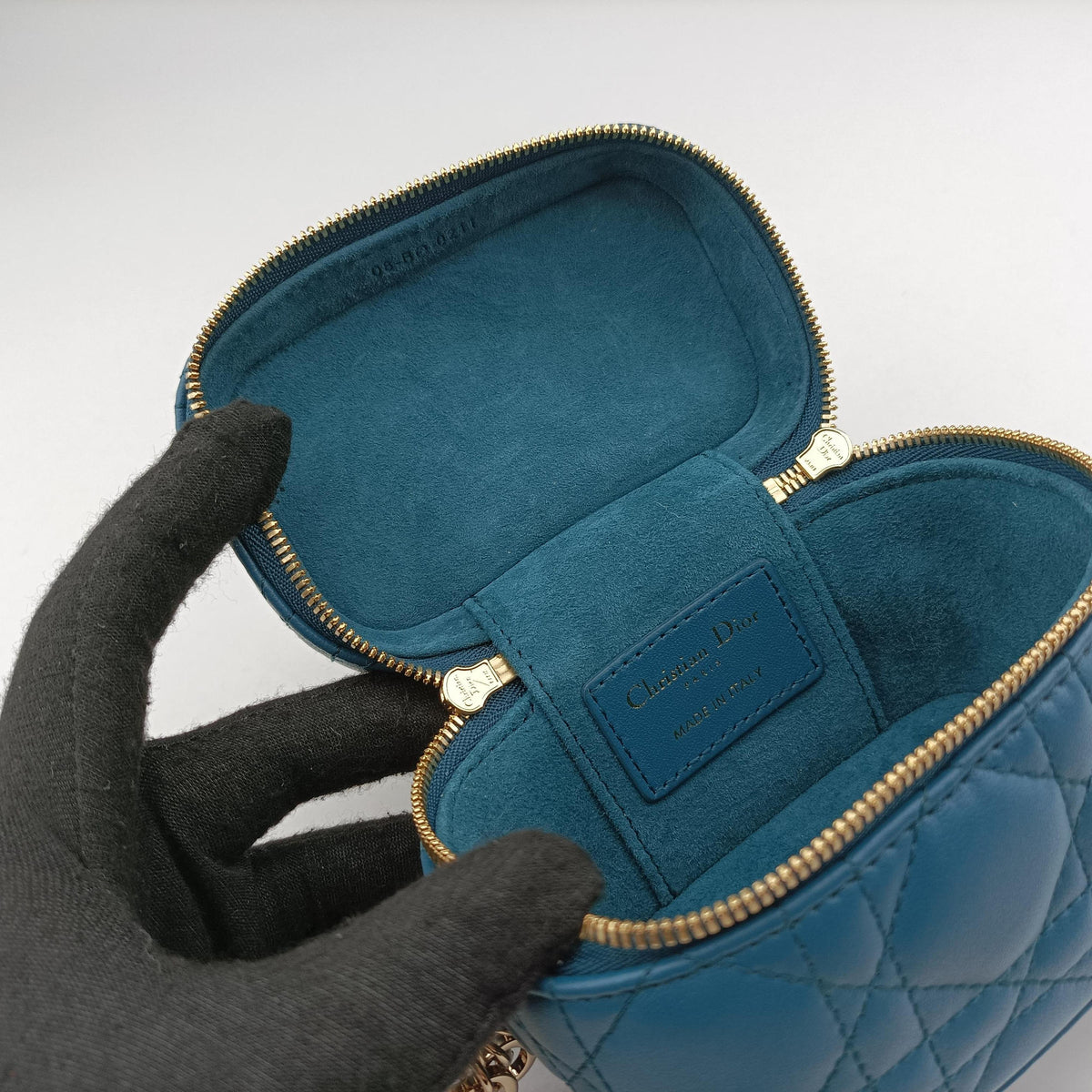 Pre-owned Christian Dior Lady Dior micro vanity Blue lambskin  shoulderbag | stylenewstar
