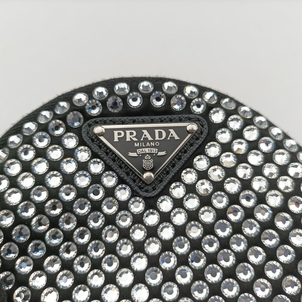 Pre-owned Prada crystal-embellished round Black Rhinestone 1NR003 shoulderbag | stylenewstar