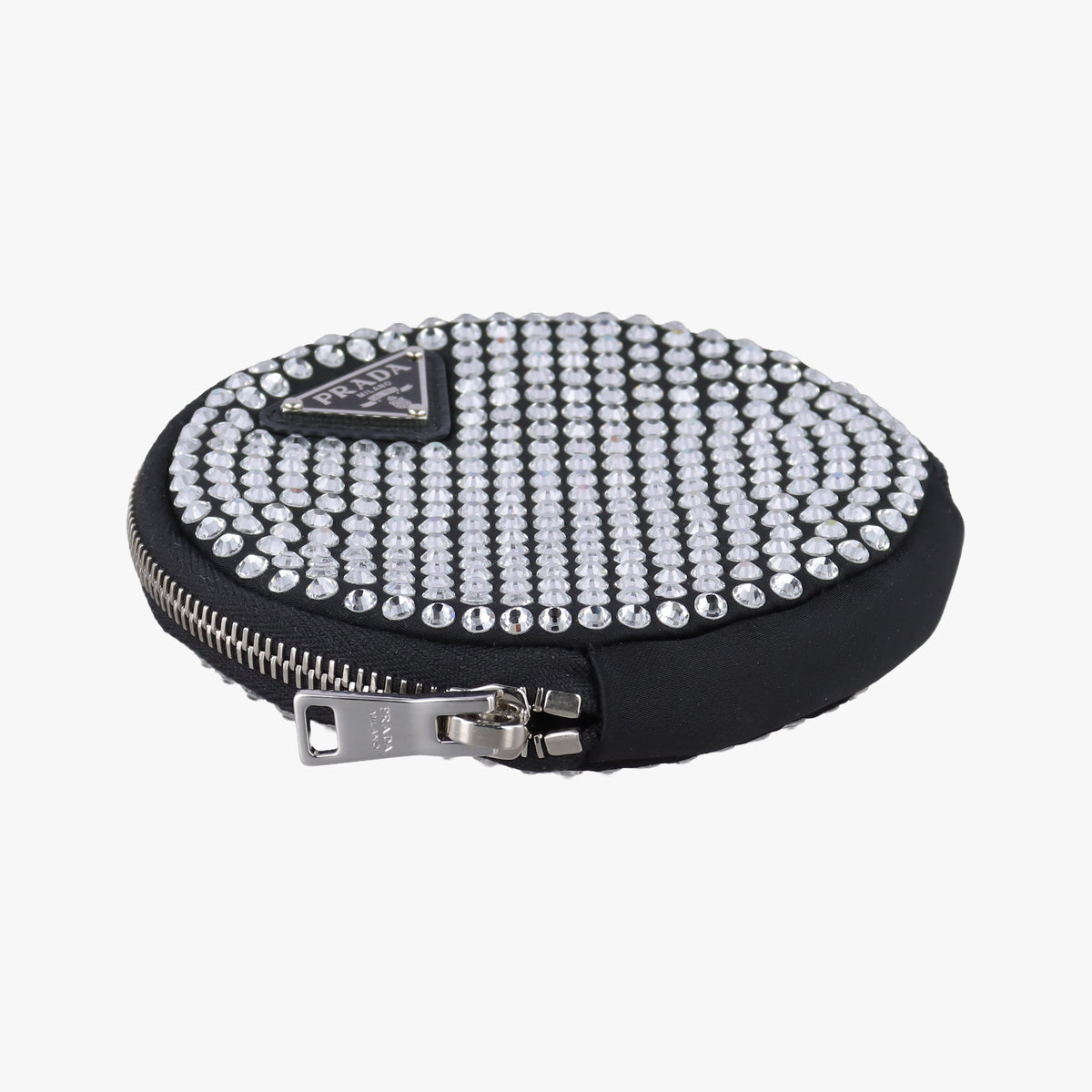 Pre-owned Prada crystal-embellished round Black Rhinestone 1NR003 shoulderbag | stylenewstar