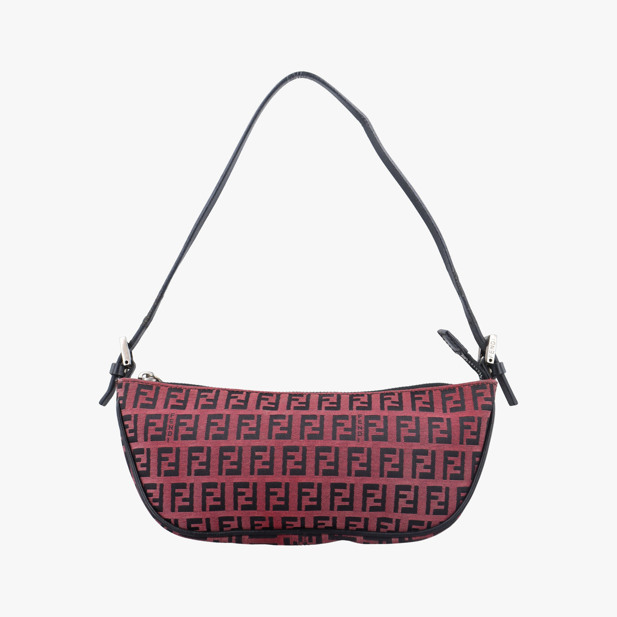 Pre-owned Fendi Zucchino Red× Black Canvas×Leather 8BR133 handbag | stylenewstar