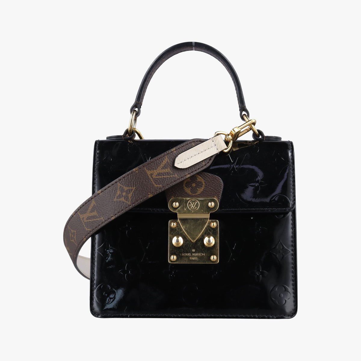 Pre-owned Louis Vuitton Spring Street PM BLACK×Brown×white Vernis×Epi×Monogram Canvas M90375 shoulderbag | stylenewstar