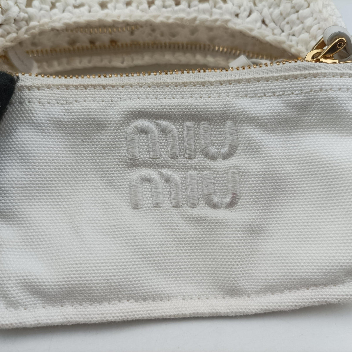 Pre-owned Miu Miu Wonder Crochet Hobo White Raffia×Leather 5BC125 handbag | stylenewstar