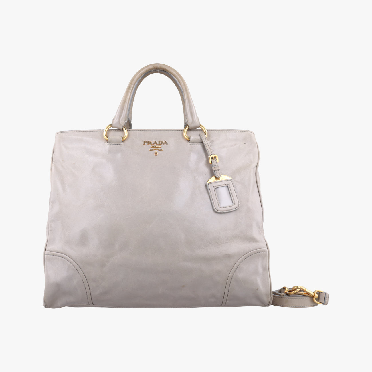 Pre-owned Prada Vitello Shine Argilla Beige Leather  shoulderbag | stylenewstar