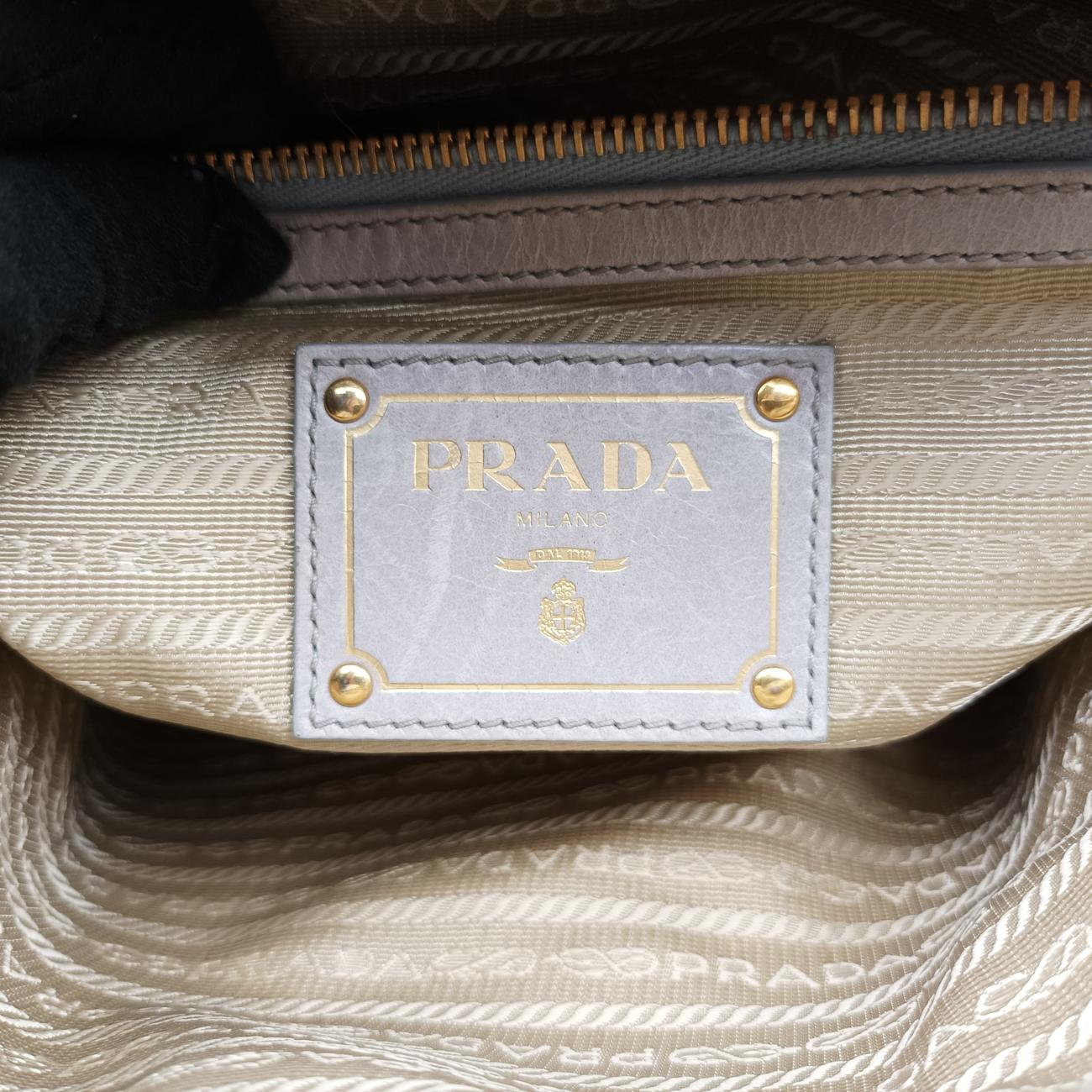 Pre-owned Prada Vitello Shine Argilla Beige Leather  shoulderbag | stylenewstar