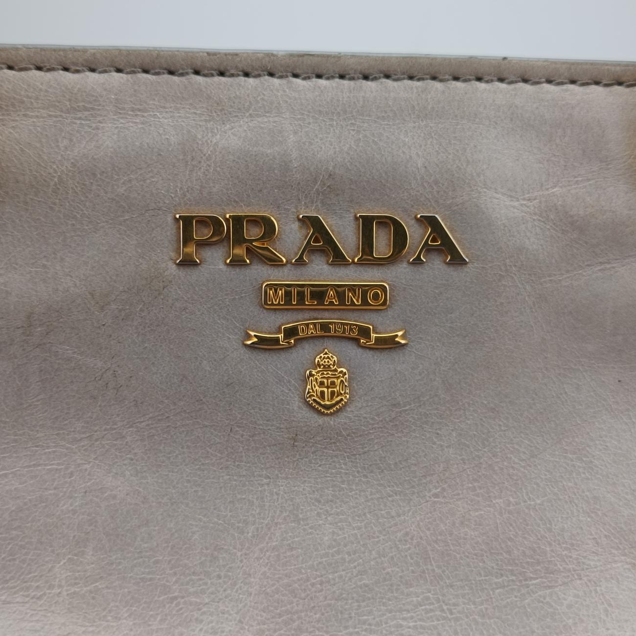 Pre-owned Prada Vitello Shine Argilla Beige Leather  shoulderbag | stylenewstar