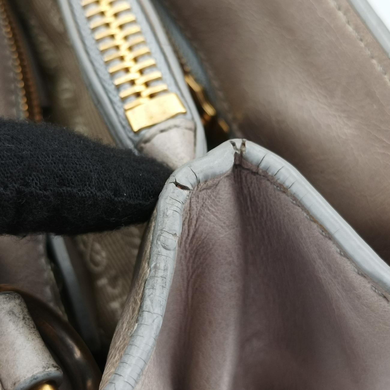 Pre-owned Prada Vitello Shine Argilla Beige Leather  shoulderbag | stylenewstar