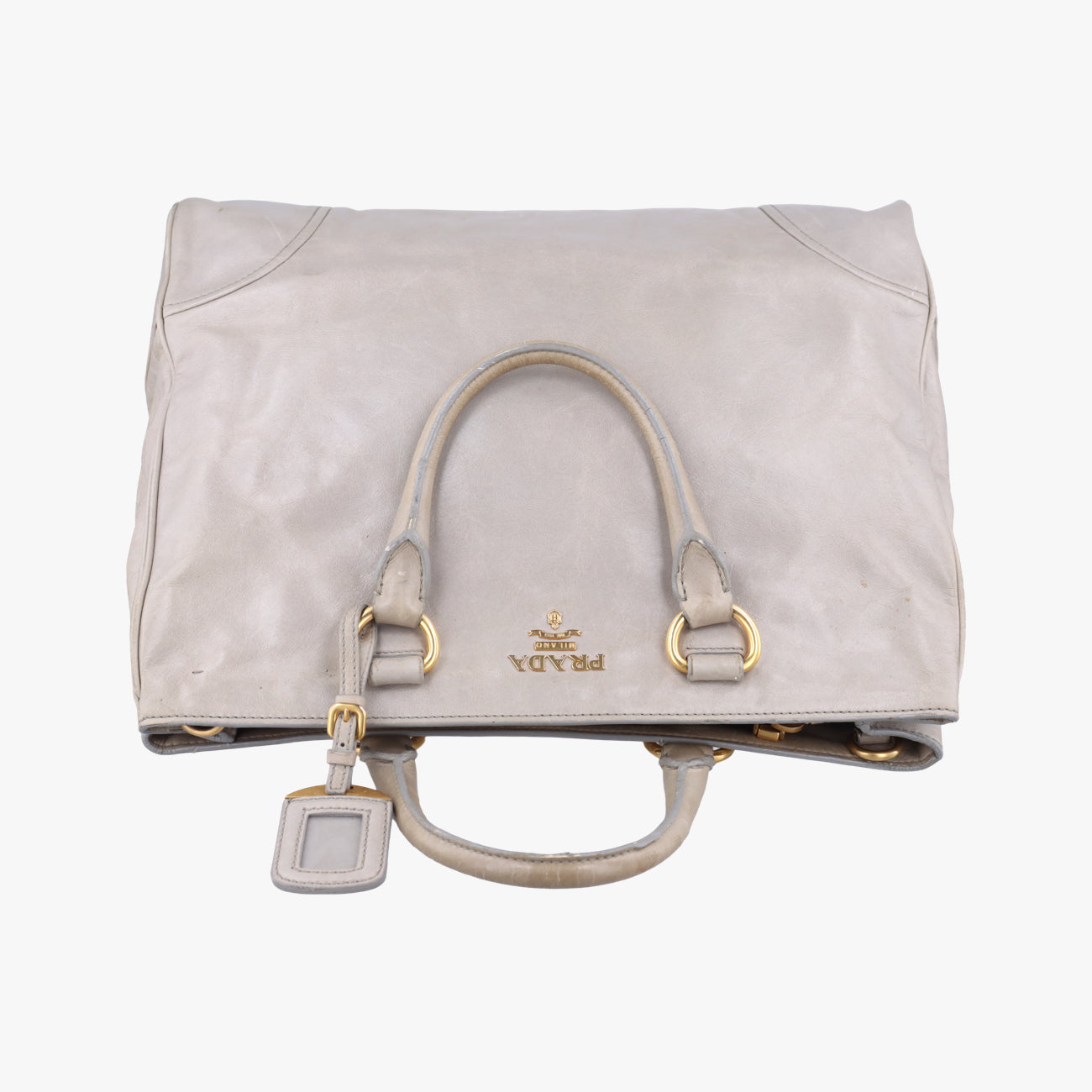 Pre-owned Prada Vitello Shine Argilla Beige Leather  shoulderbag | stylenewstar