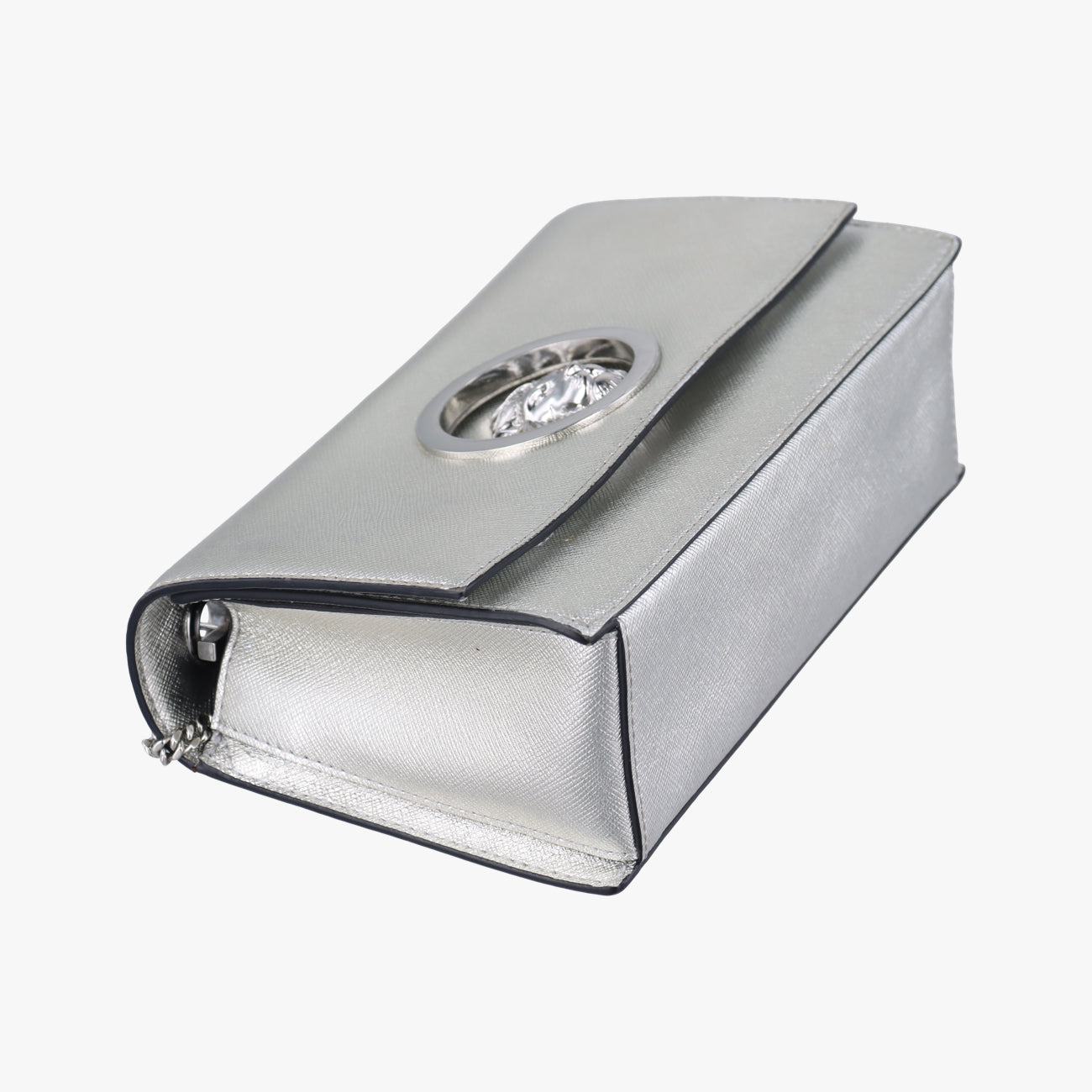 Pre-owned VERSUS Lion Head Silver Saffiano Leather  shoulderbag | stylenewstar