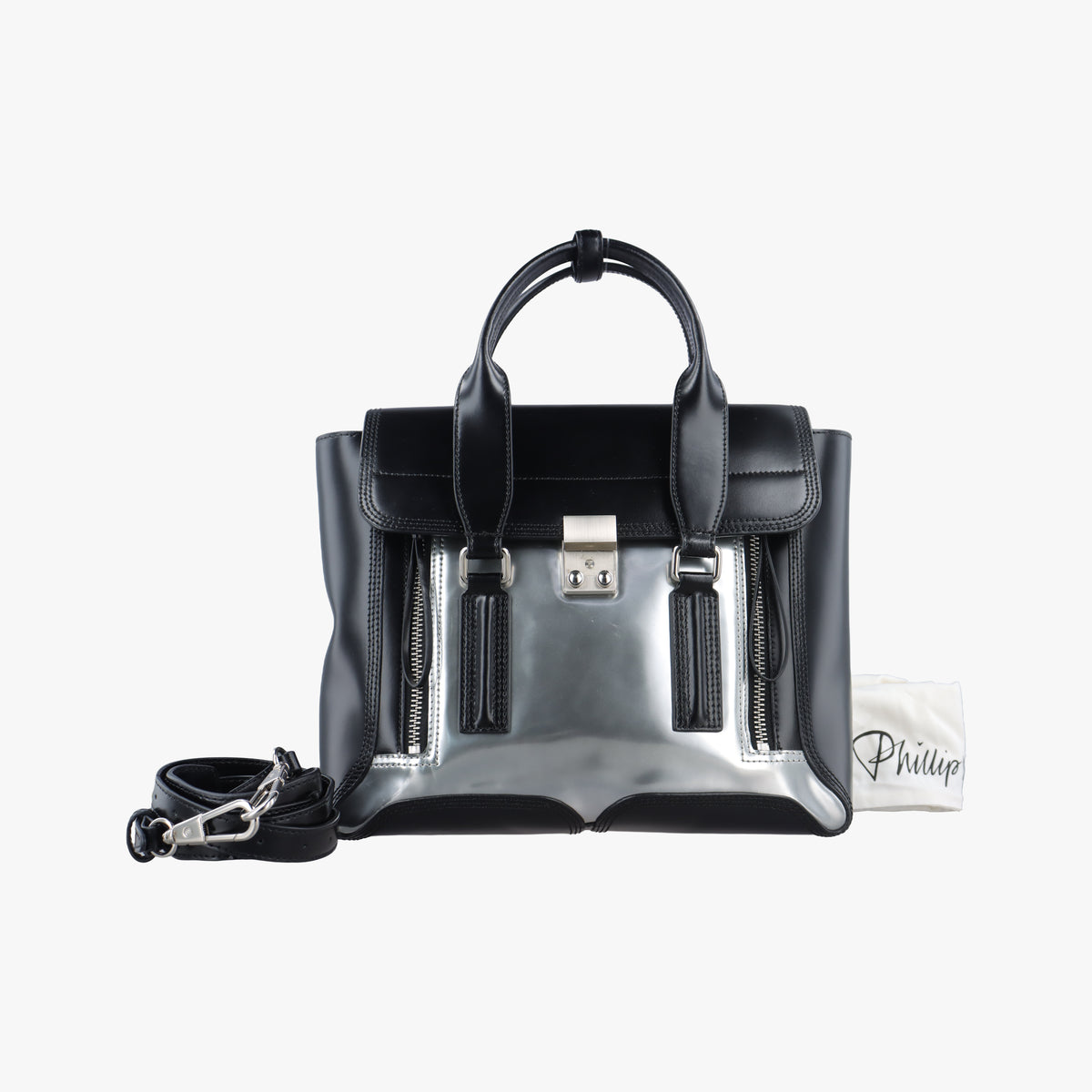 Vintage Philipp Plein Top Handle Black×white Leather  shoulderbag | stylenewstar