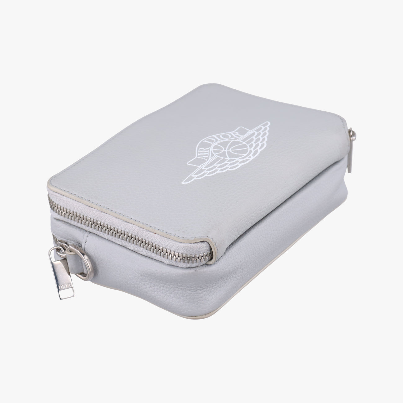 Pre-owned Christian Dior Air Jordan Wings Messenger Grey Leather  shoulderbag | stylenewstar