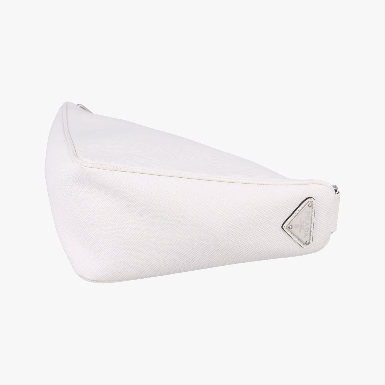 Triangle Logo Plate White SAFFIANO Leather 56 5