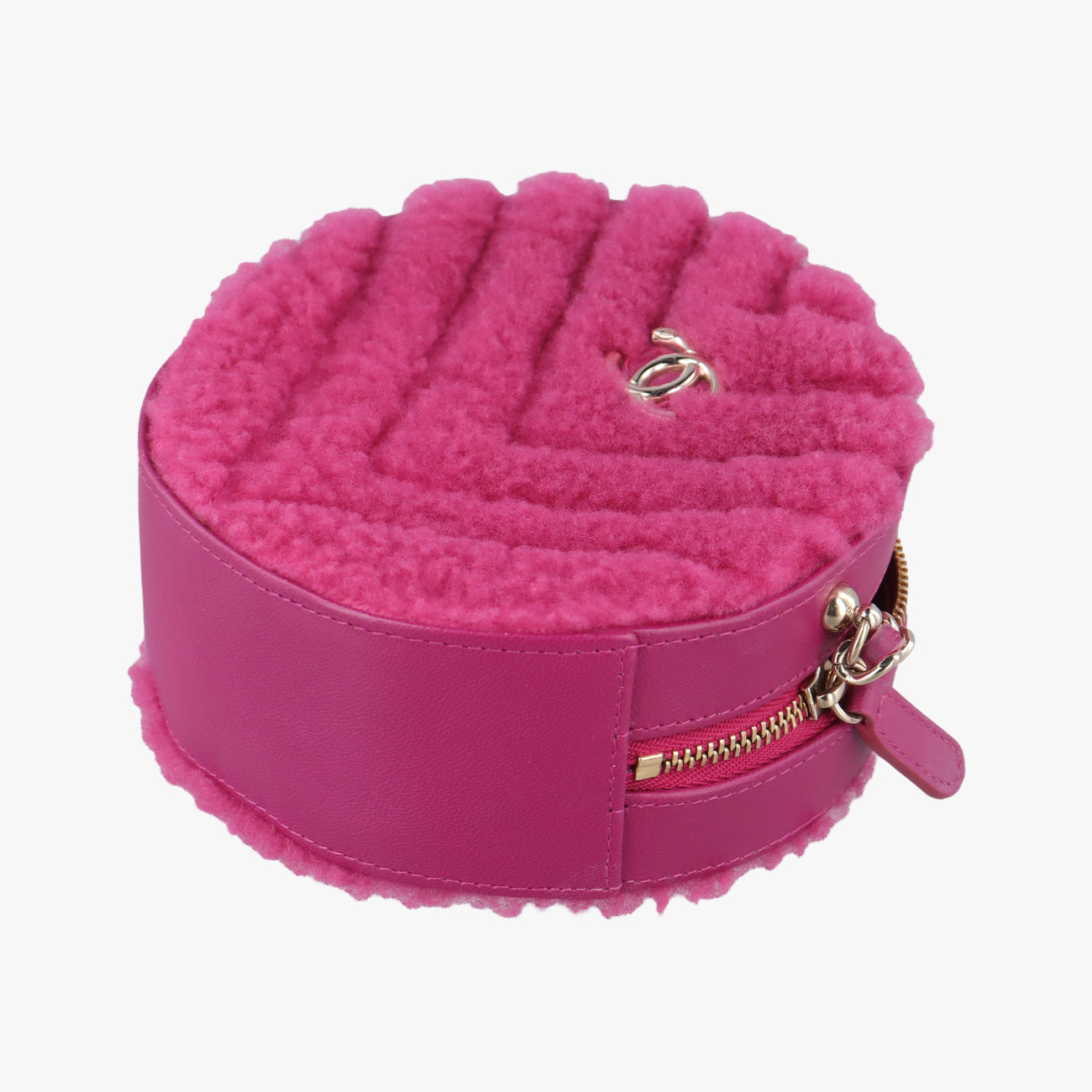 Pre-owned Chanel ROUND SHEARLING COCO NEIGE pink Fur x Leather  AP0932 shoulderbag | stylenewstar