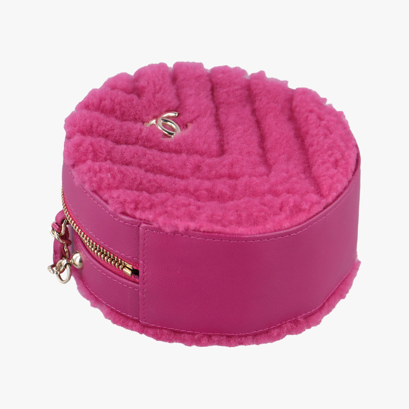 Pre-owned Chanel ROUND SHEARLING COCO NEIGE pink Fur x Leather  AP0932 shoulderbag | stylenewstar