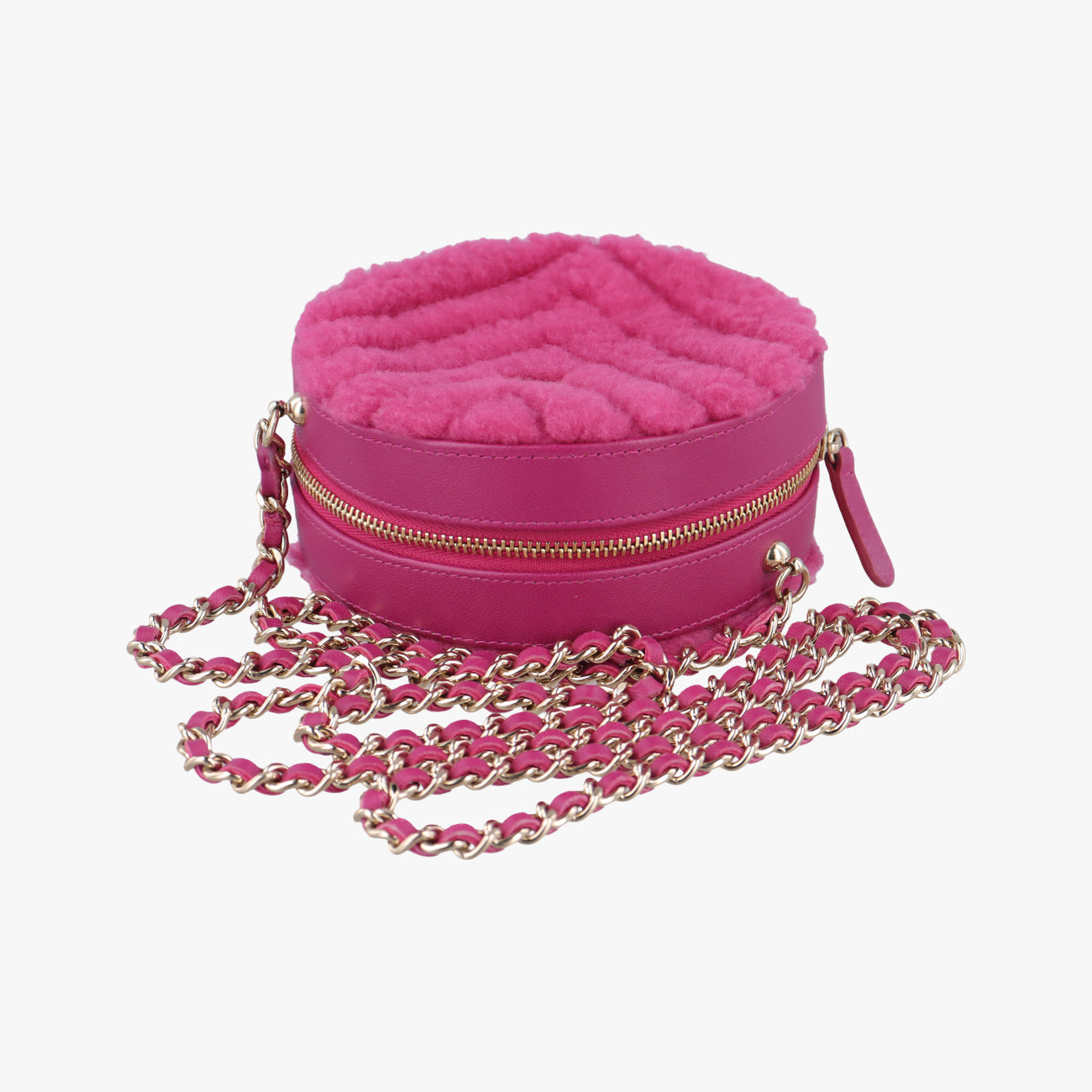 Pre-owned Chanel ROUND SHEARLING COCO NEIGE pink Fur x Leather  AP0932 shoulderbag | stylenewstar