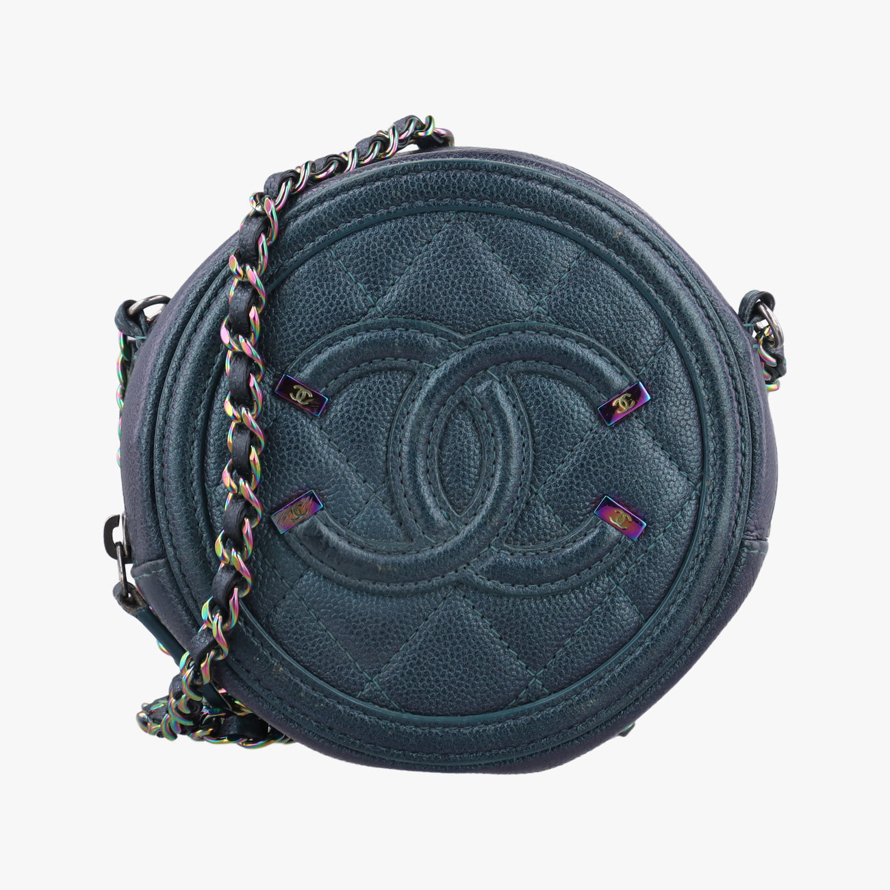 Pre-owned Chanel CC Filigree round green Caviar Skin A81599 shoulderbag | stylenewstar