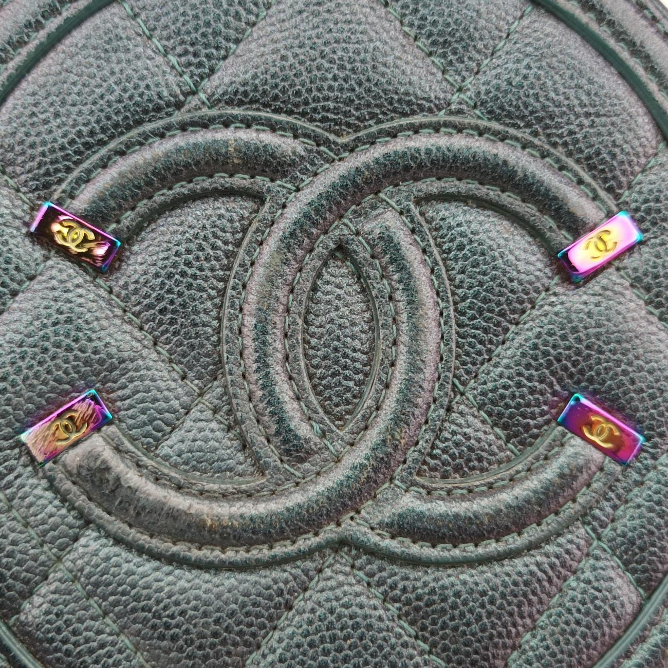 Pre-owned Chanel CC Filigree round green Caviar Skin A81599 shoulderbag | stylenewstar