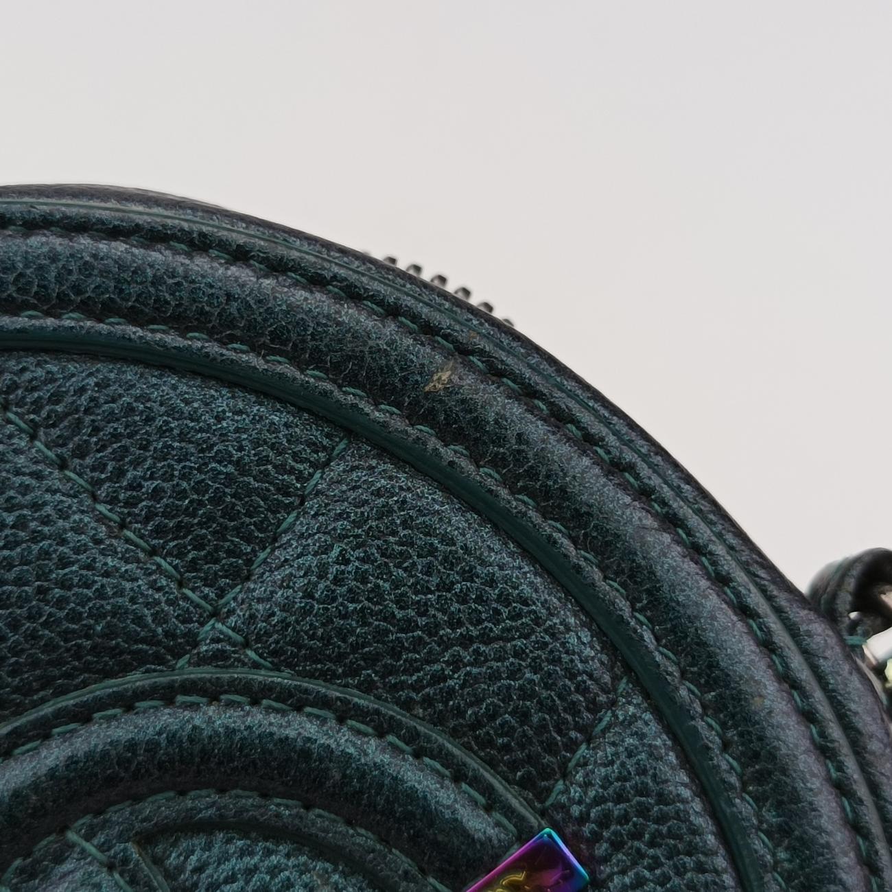 Pre-owned Chanel CC Filigree round green Caviar Skin A81599 shoulderbag | stylenewstar