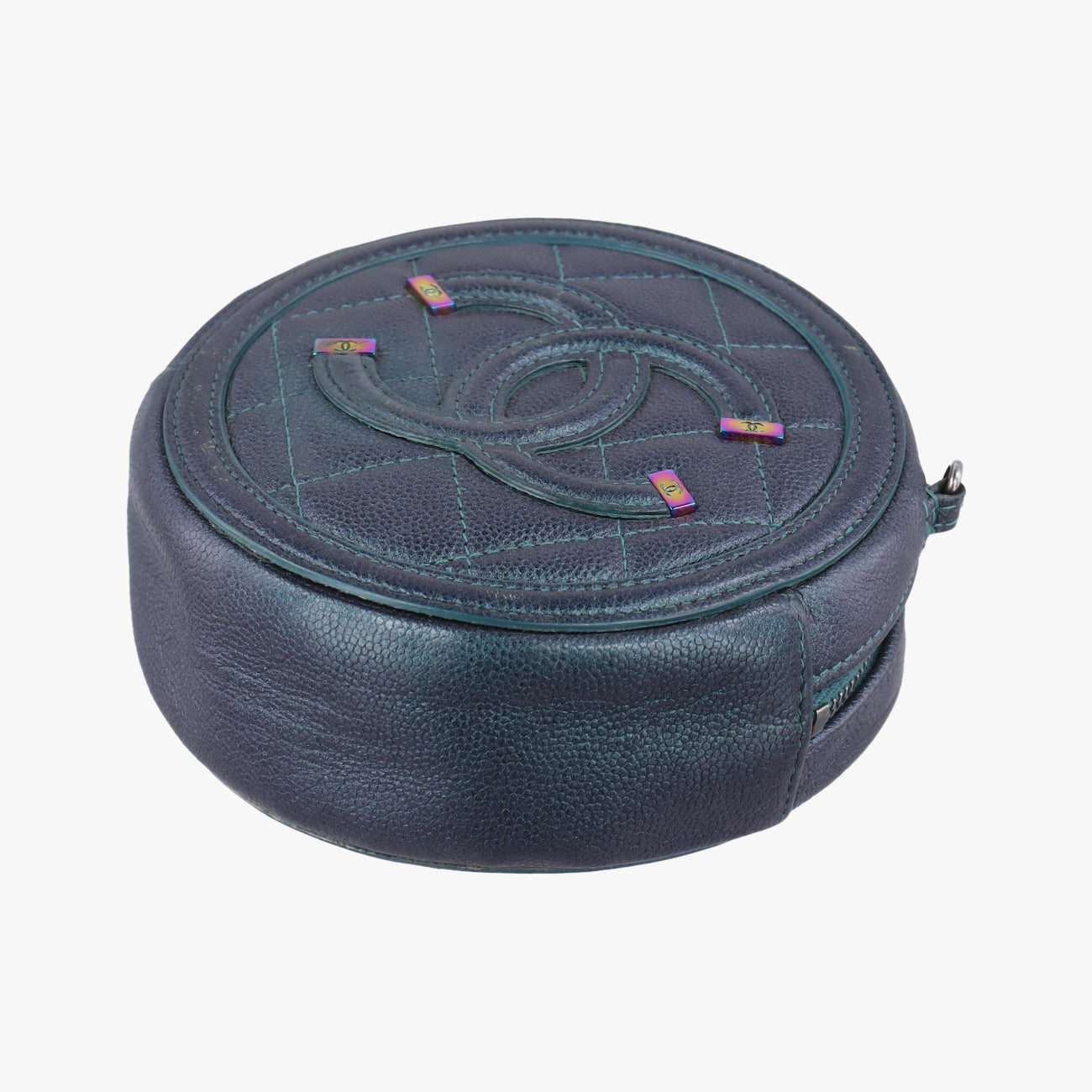 Pre-owned Chanel CC Filigree round green Caviar Skin A81599 shoulderbag | stylenewstar