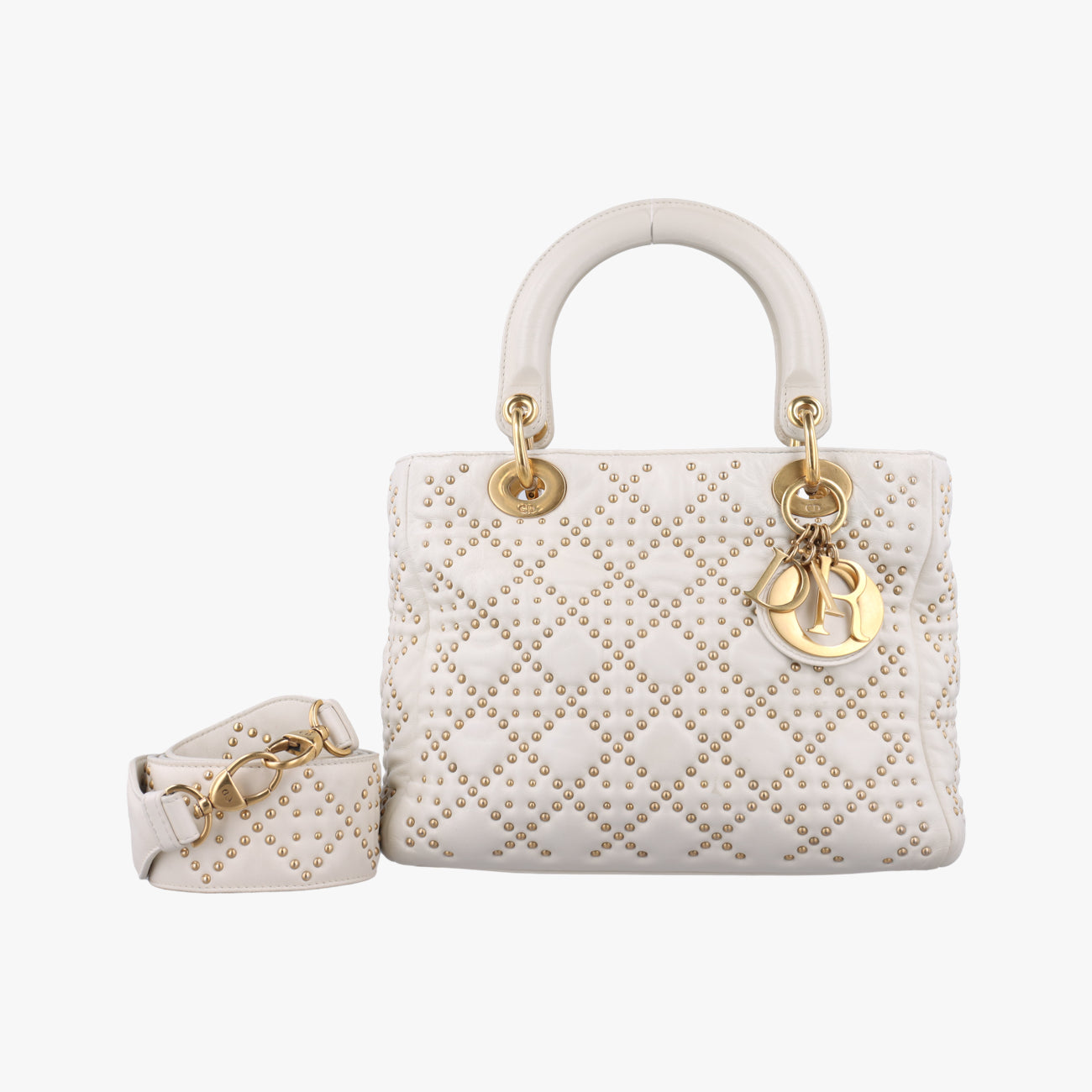 Pre-owned Christian Dior Lady Dior White lambskin  shoulderbag | stylenewstar