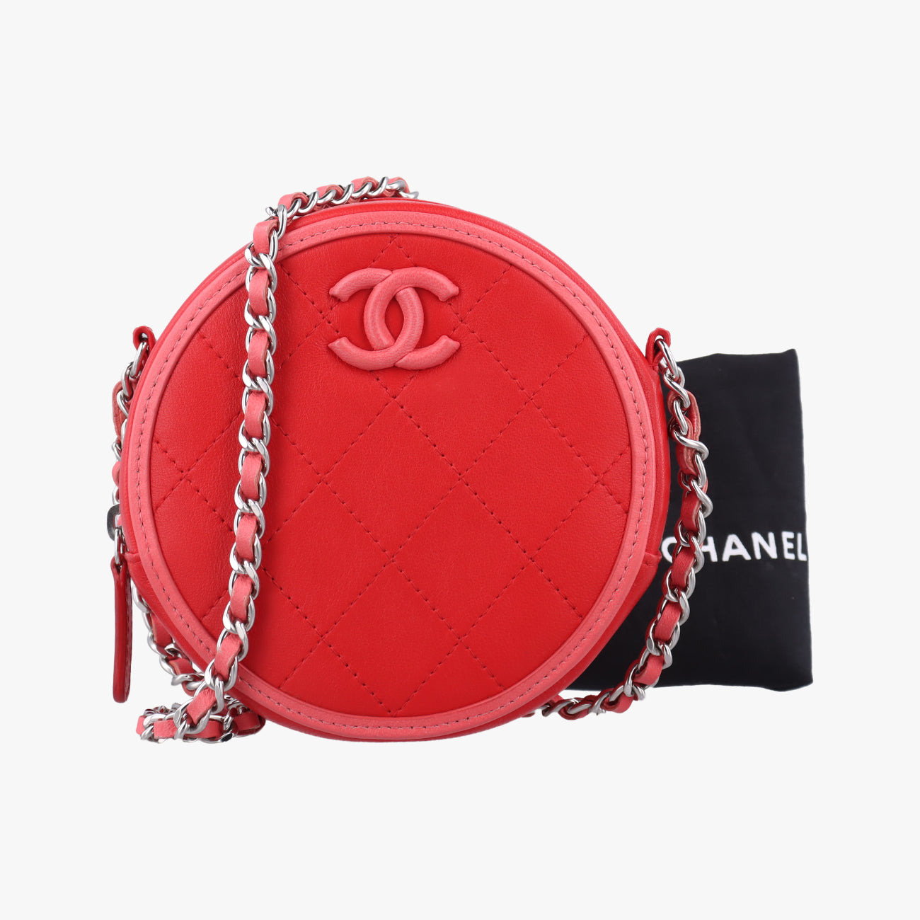 Pre-owned Chanel Color Pop CC Round Red / Pink lambskin AP0060 shoulderbag | stylenewstar