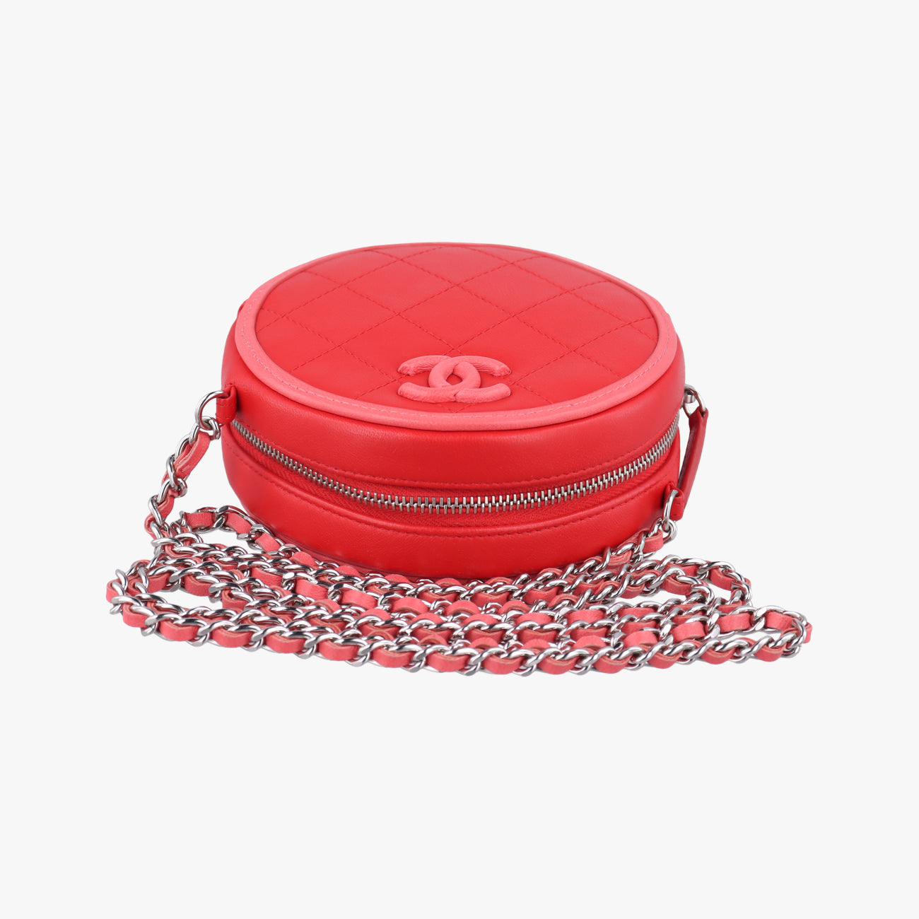 Pre-owned Chanel Color Pop CC Round Red / Pink lambskin AP0060 shoulderbag | stylenewstar