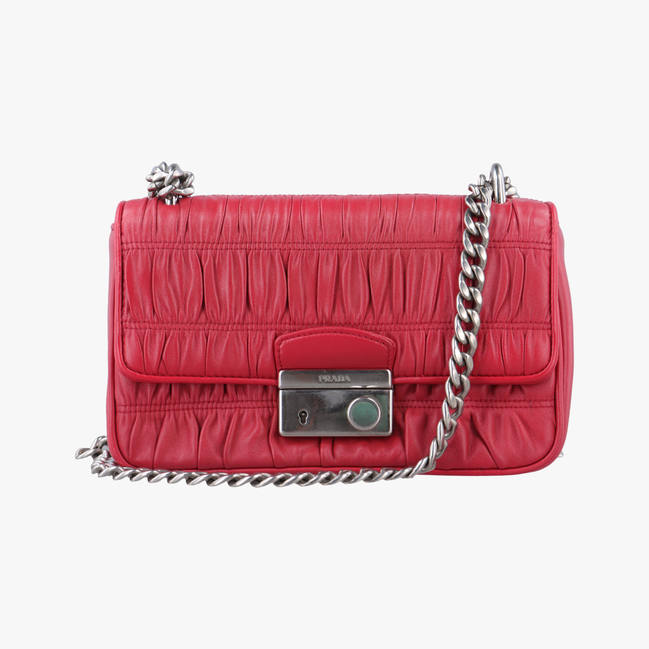 Pre-owned Prada Nappa Gaufre Sound Lock Red lambskin 1BD139 shoulderbag | stylenewstar