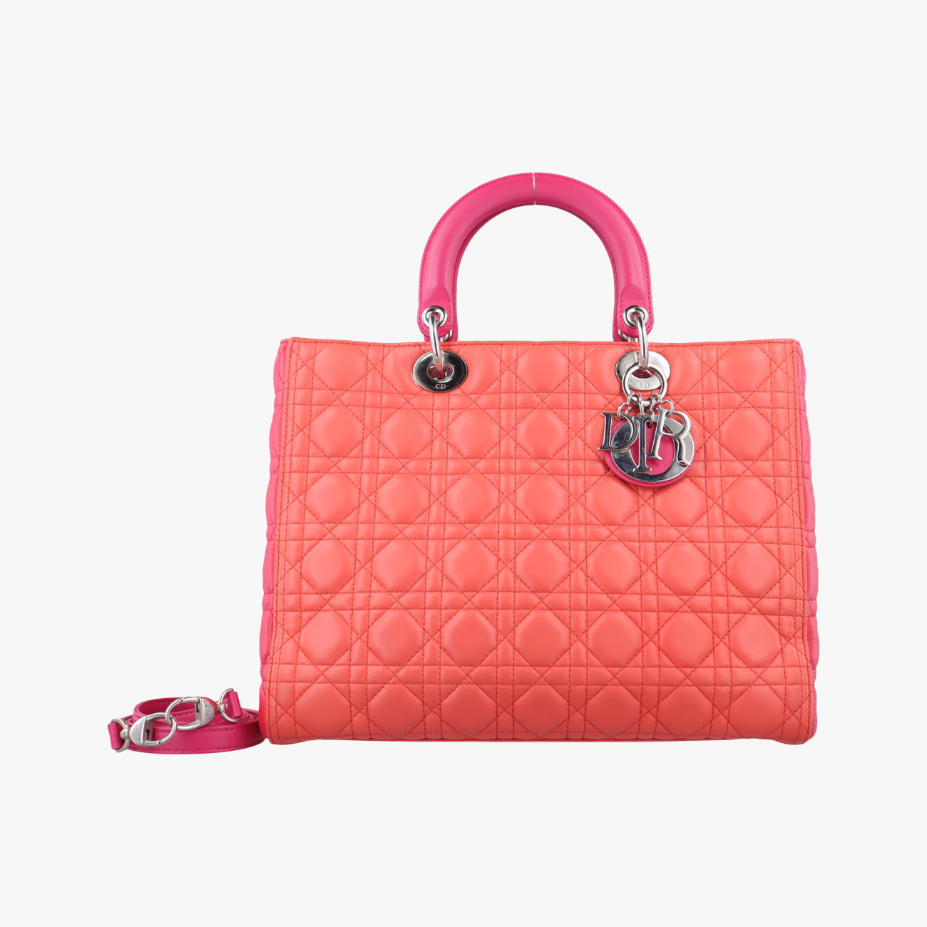 Pre-owned Christian Dior Lady Dior Orange×Pink lambskin  shoulderbag | stylenewstar