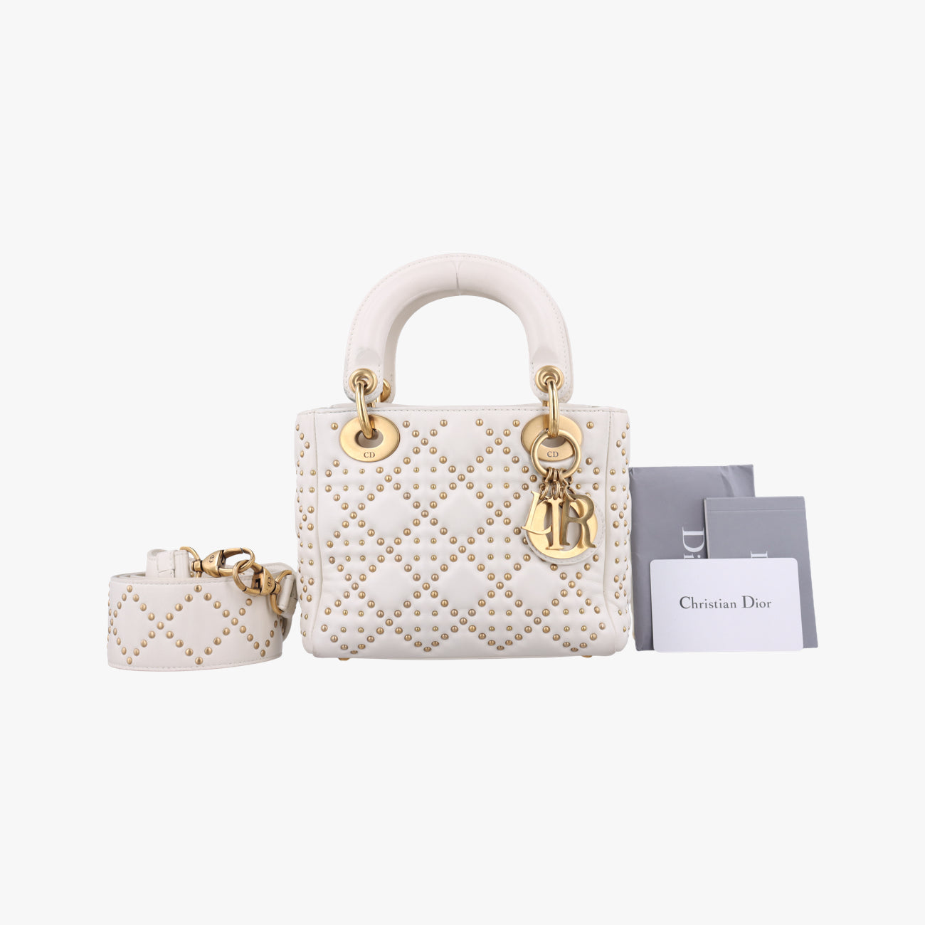 Pre-owned Christian Dior Lady Dior White Leather  shoulderbag | stylenewstar