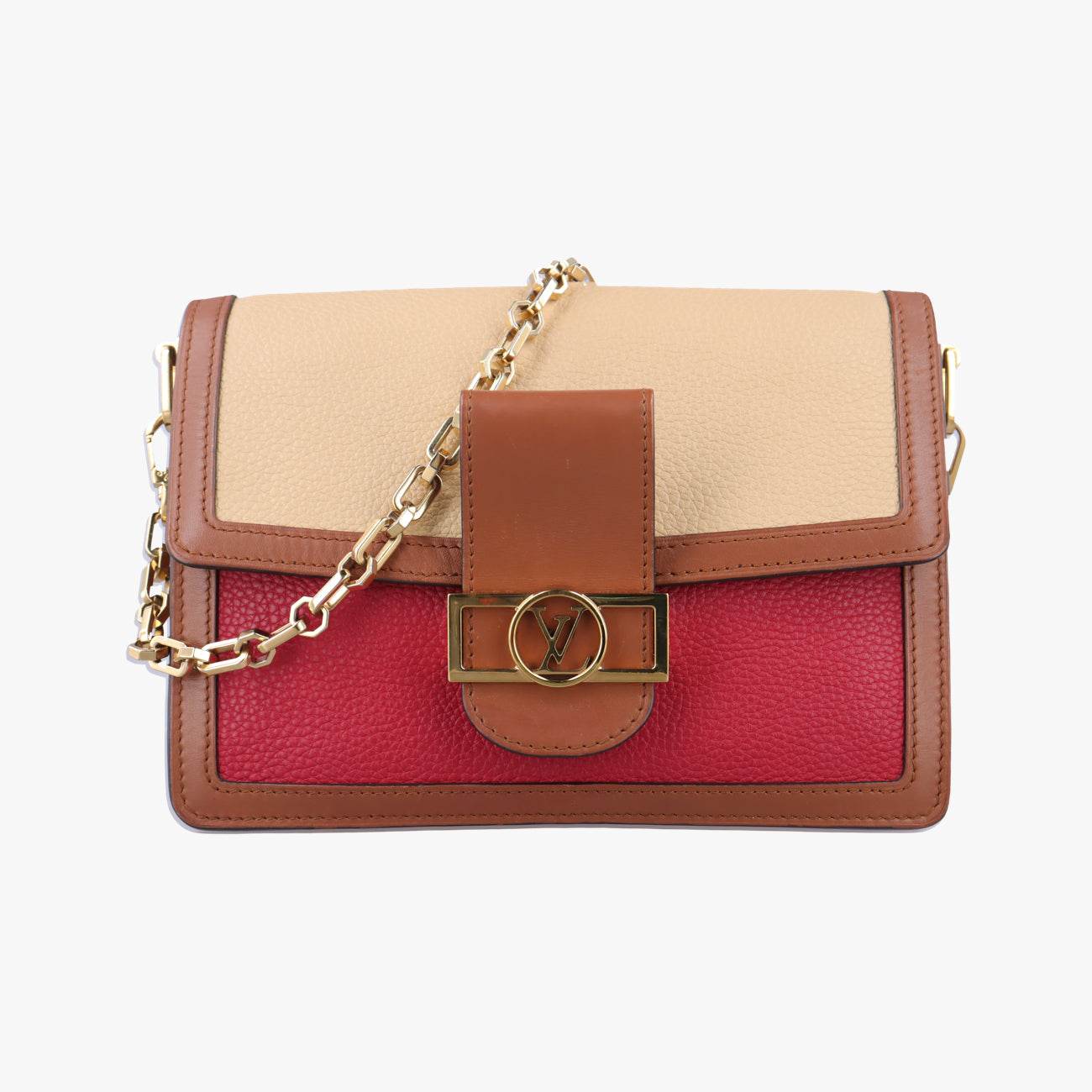 Pre-owned Louis Vuitton DAUPHINE MM Scarlet Red×Panama Beige Taurillon leather M53830 shoulderbag | stylenewstar