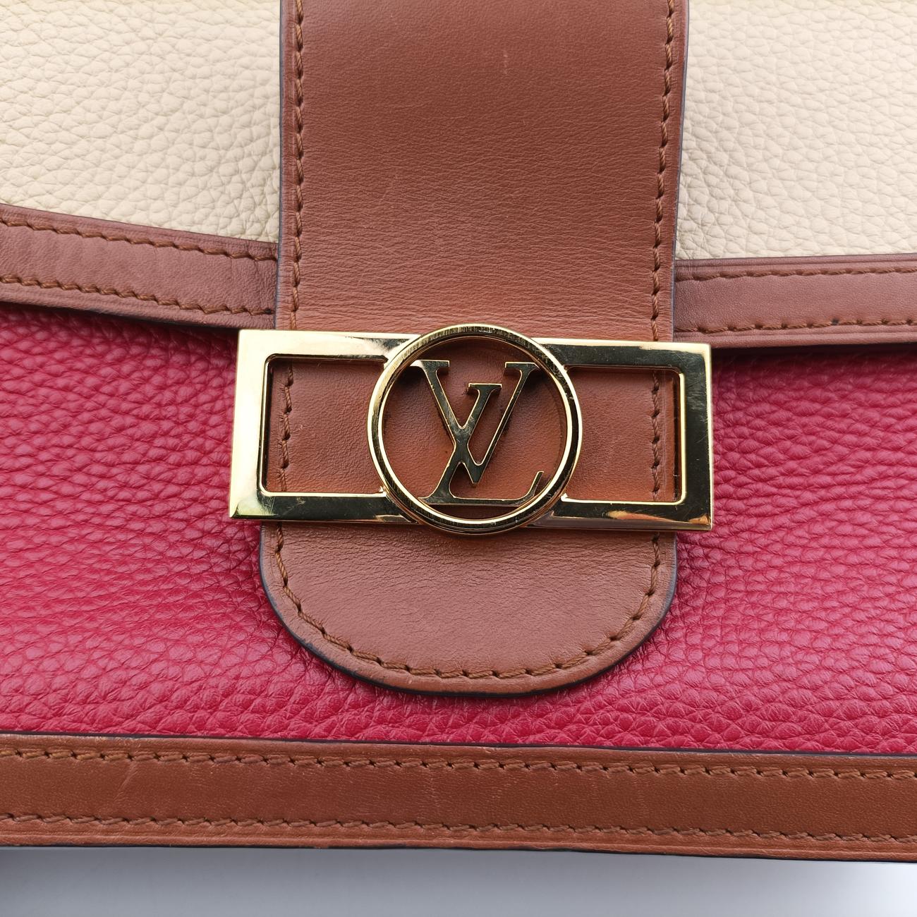 Pre-owned Louis Vuitton DAUPHINE MM Scarlet Red×Panama Beige Taurillon leather M53830 shoulderbag | stylenewstar