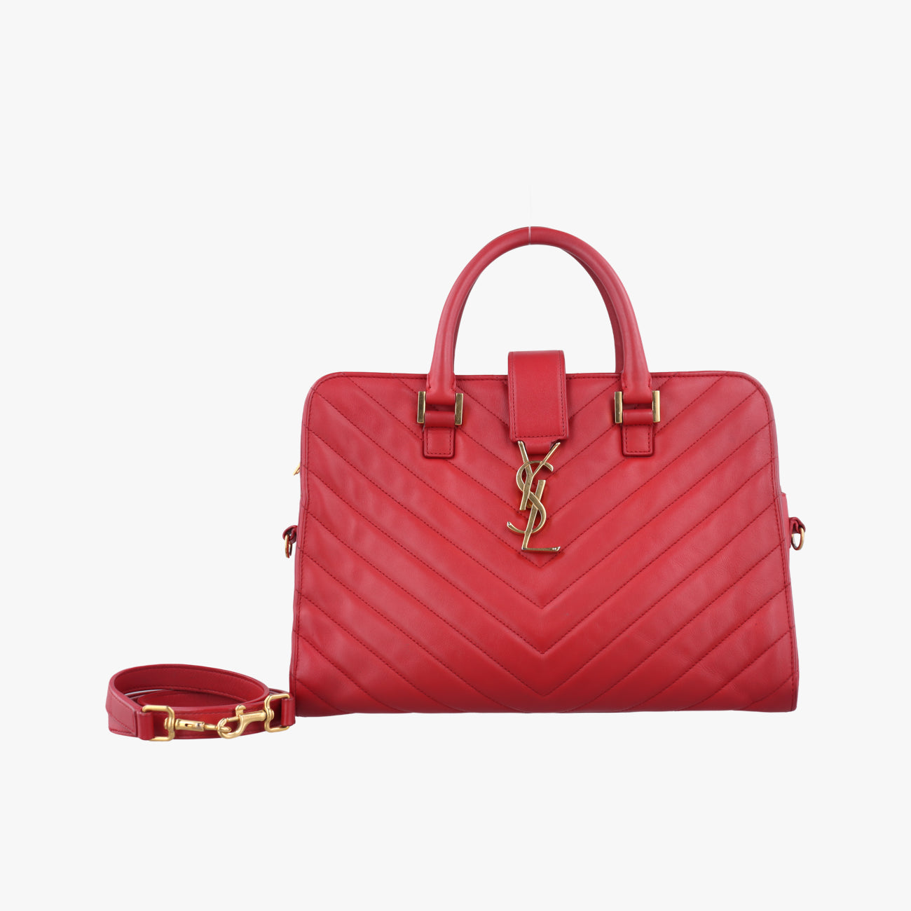 Secondhand Yves Saint Laurent Matelassé Quilted Cabas Monogram Red Leather 357397 shoulderbag | stylenewstar