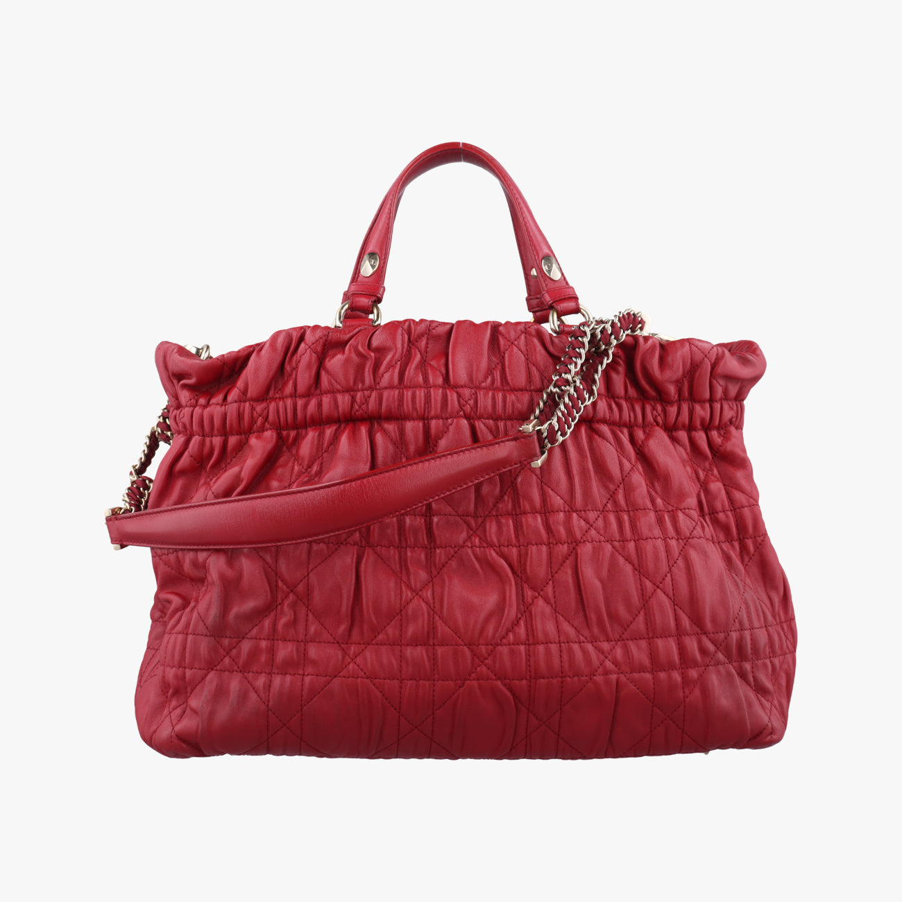Pre-owned Christian Dior Delices Gaufre Cannage Tote Red lambskin  shoulderbag | stylenewstar