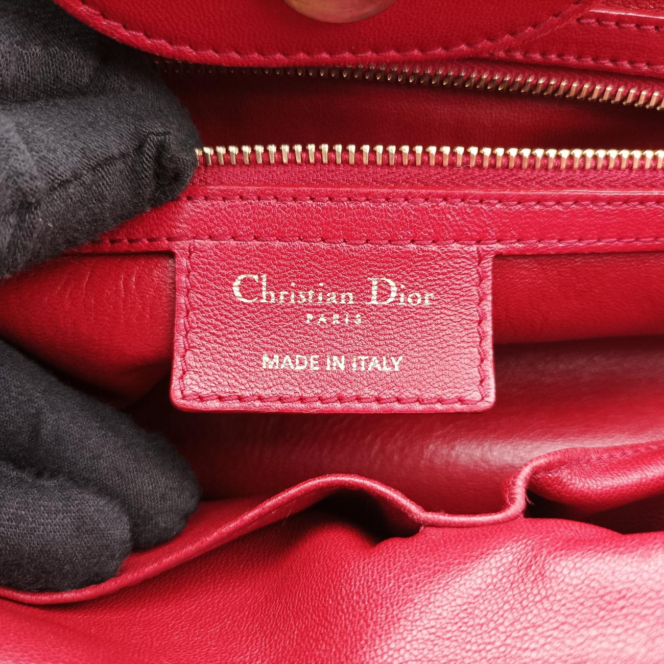 Pre-owned Christian Dior Delices Gaufre Cannage Tote Red lambskin  shoulderbag | stylenewstar