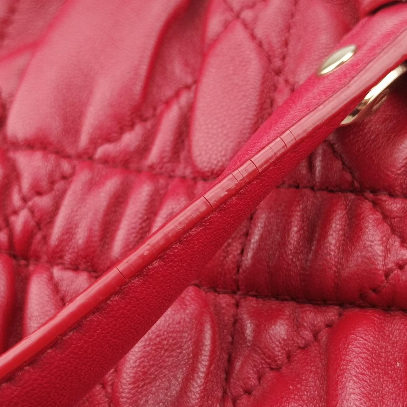 Pre-owned Christian Dior Delices Gaufre Cannage Tote Red lambskin  shoulderbag | stylenewstar