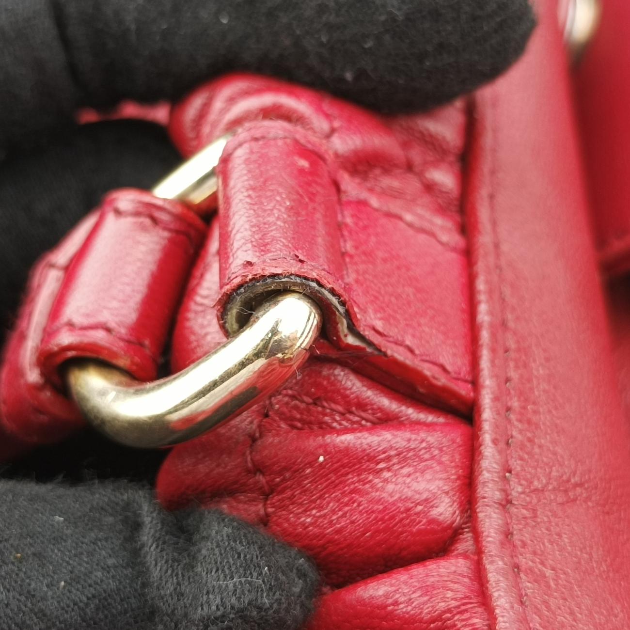 Pre-owned Christian Dior Delices Gaufre Cannage Tote Red lambskin  shoulderbag | stylenewstar