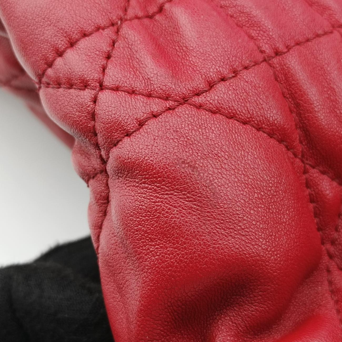 Pre-owned Christian Dior Delices Gaufre Cannage Tote Red lambskin  shoulderbag | stylenewstar