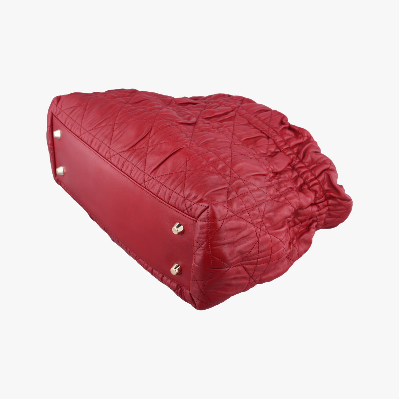 Pre-owned Christian Dior Delices Gaufre Cannage Tote Red lambskin  shoulderbag | stylenewstar