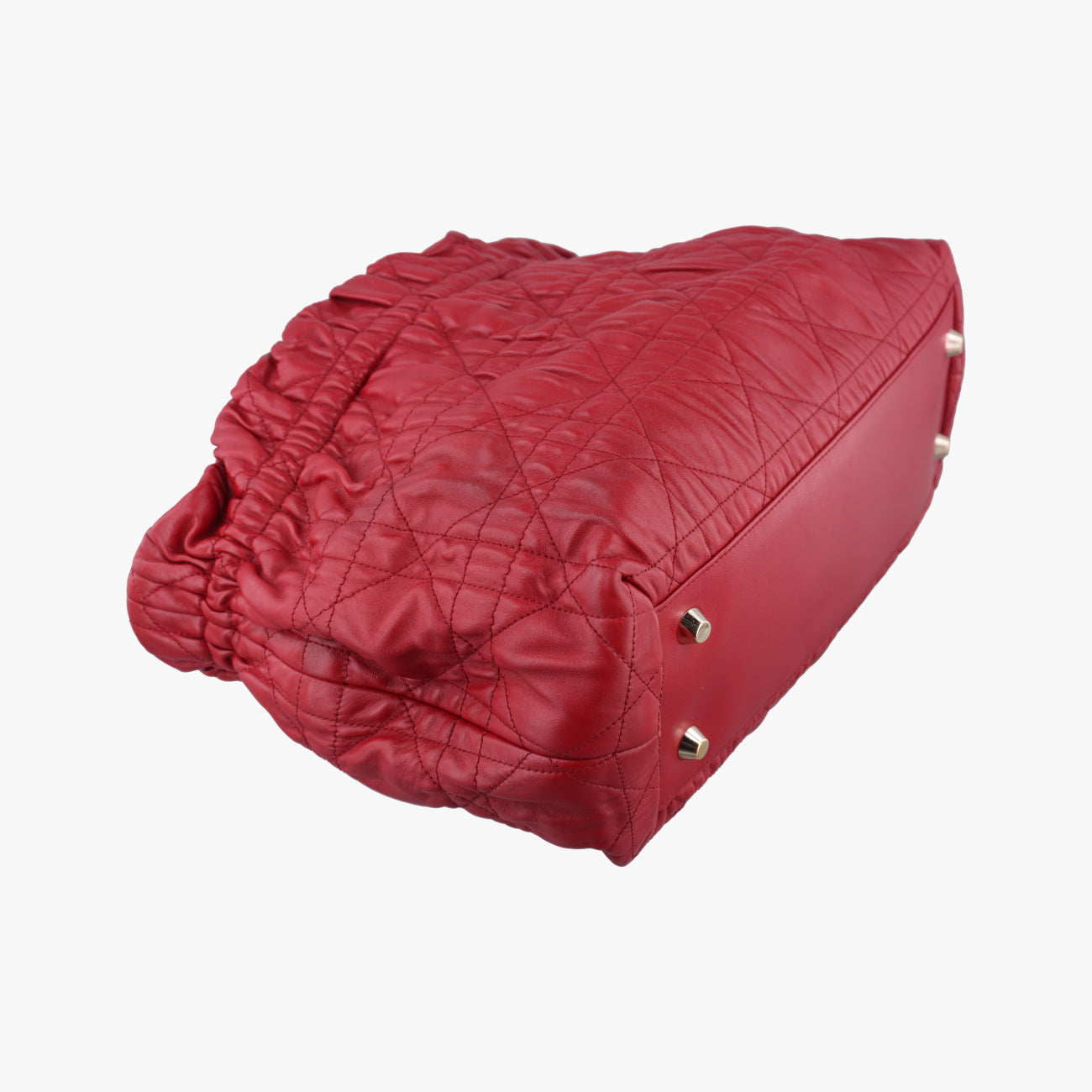 Pre-owned Christian Dior Delices Gaufre Cannage Tote Red lambskin  shoulderbag | stylenewstar